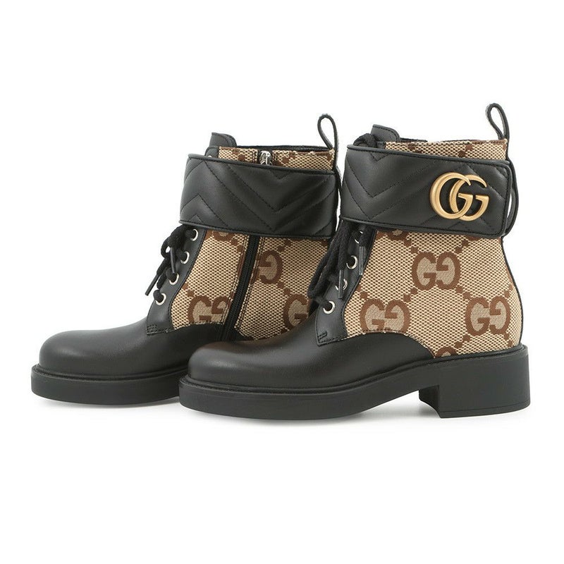 グッチ ブーツ ジャンボGG GGマーモント アンクル GGキャンバス/レザー レディースサイズ34 1/2 678984 GUCCI 靴 黒
