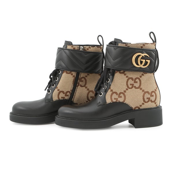 グッチ ブーツ ジャンボGG GGマーモント アンクル GGキャンバス/レザー レディースサイズ34 1/2 678984 GUCCI 靴 黒
