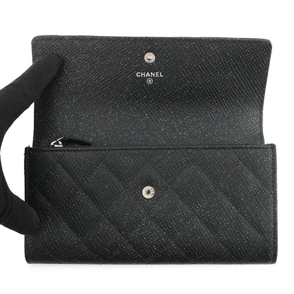 シャネル 長財布 マトラッセ ココマーク チェーンミー キャビアスキン A80002 CHANEL 二つ折り財布 黒