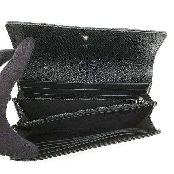 シャネル 長財布 マトラッセ ココマーク チェーンミー キャビアスキン A80002 CHANEL 二つ折り財布 黒