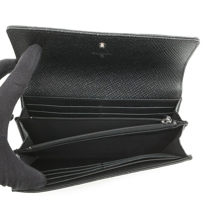 シャネル 長財布 マトラッセ ココマーク チェーンミー キャビアスキン A80002 CHANEL 二つ折り財布 黒