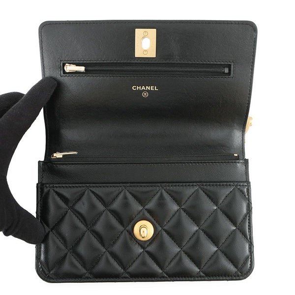 シャネル チェーンウォレット マトラッセ ココマーク ハートチェーン ラムスキン AP3201 CHANEL 黒