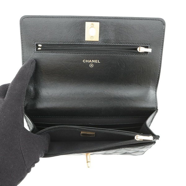 シャネル チェーンウォレット マトラッセ ココマーク ハートチェーン ラムスキン AP3201 CHANEL 黒