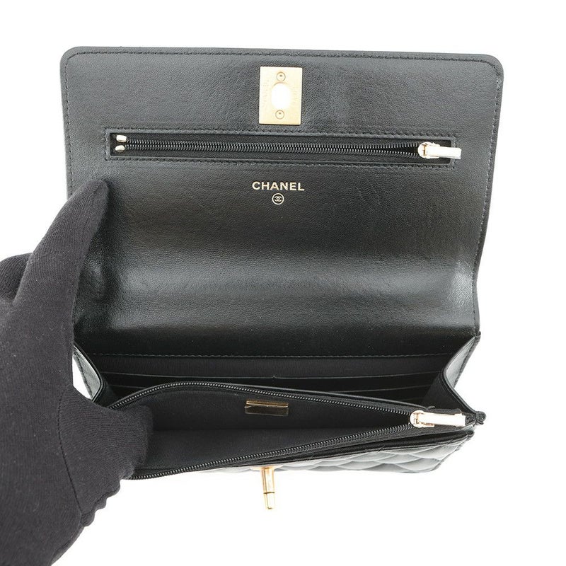 シャネル チェーンウォレット マトラッセ ココマーク ハートチェーン ラムスキン AP3201 CHANEL 黒
