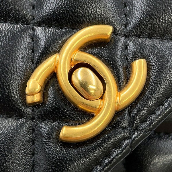 シャネル チェーンウォレット マトラッセ ココマーク ハートチェーン ラムスキン AP3201 CHANEL 黒