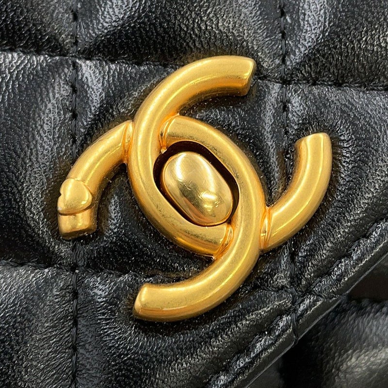 シャネル チェーンウォレット マトラッセ ココマーク ハートチェーン ラムスキン AP3201 CHANEL 黒