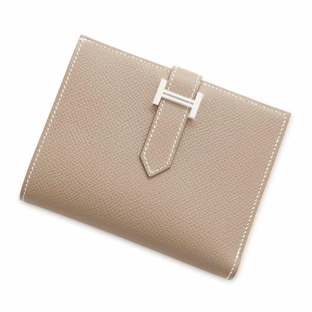 エルメス 2つ折り財布美品  エトゥープ エルメス 二つ折り財布 ベアンコンパクト エトゥープ/シルバー金具