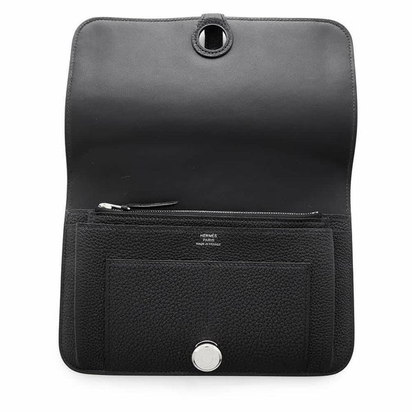 エルメス 長財布 ドゴンロング GM ブラック/シルバー金具 トゴ W刻印 HERMES 財布 黒