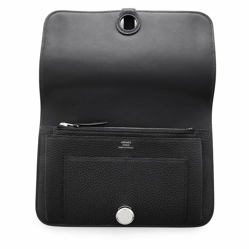 エルメス 長財布 ドゴンロング GM ブラック/シルバー金具 トゴ W刻印 HERMES 財布 黒