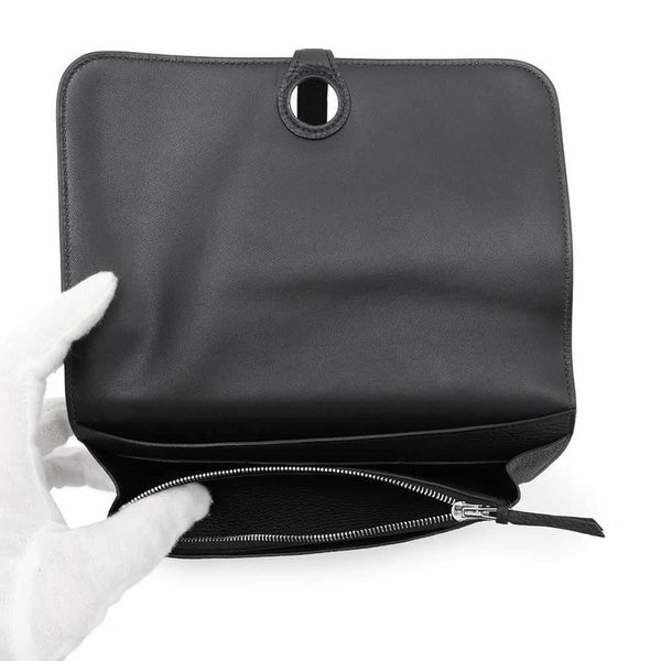 エルメス 長財布 ドゴンロング GM ブラック/シルバー金具 トゴ W刻印 HERMES 財布 黒