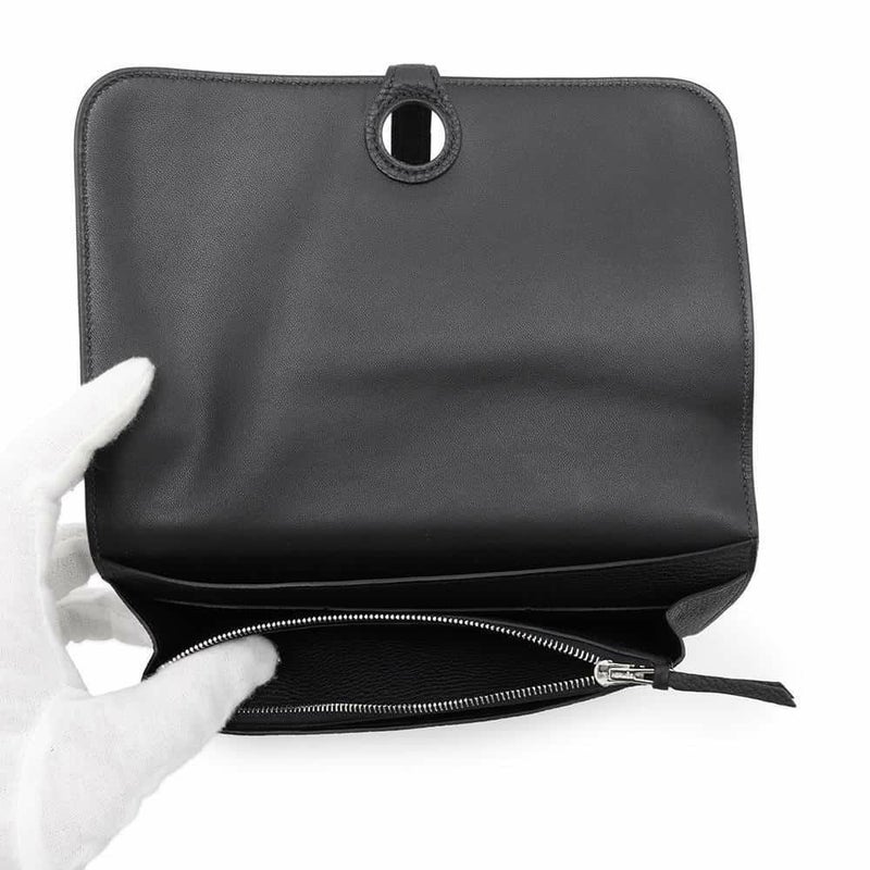 エルメス 長財布 ドゴンロング GM ブラック/シルバー金具 トゴ W刻印 HERMES 財布 黒