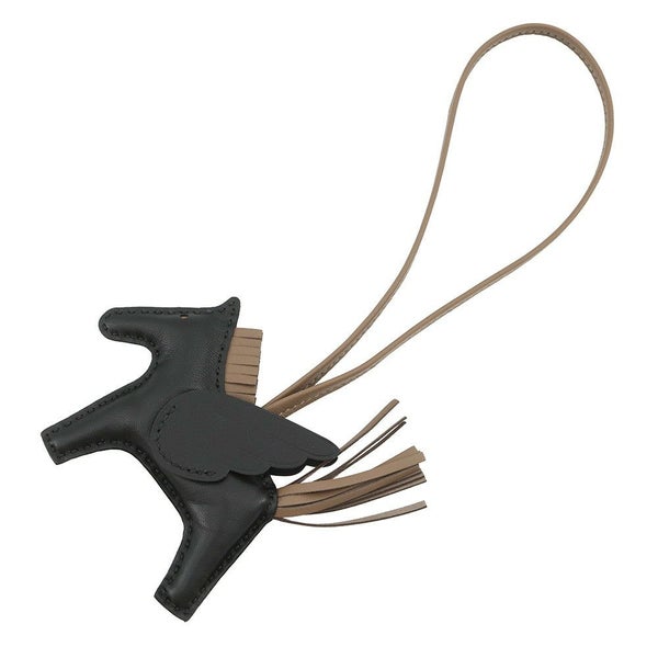 エルメス バッグチャーム ロデオPM ペガサス ブラック/エトゥープ ラムスキン W刻印 黒