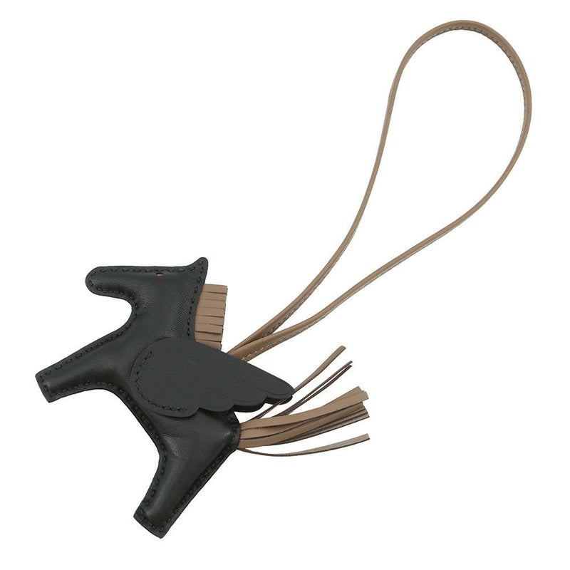 エルメス バッグチャーム ロデオPM ペガサス ブラック/エトゥープ ラムスキン W刻印 黒