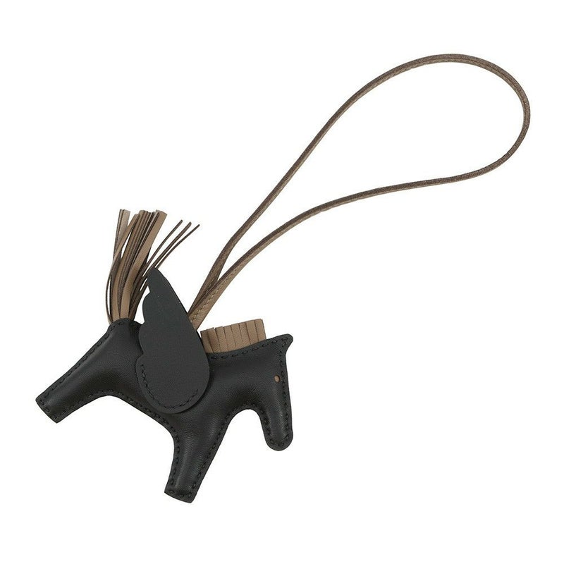 エルメス バッグチャーム ロデオPM ペガサス ブラック/エトゥープ ラムスキン W刻印 黒