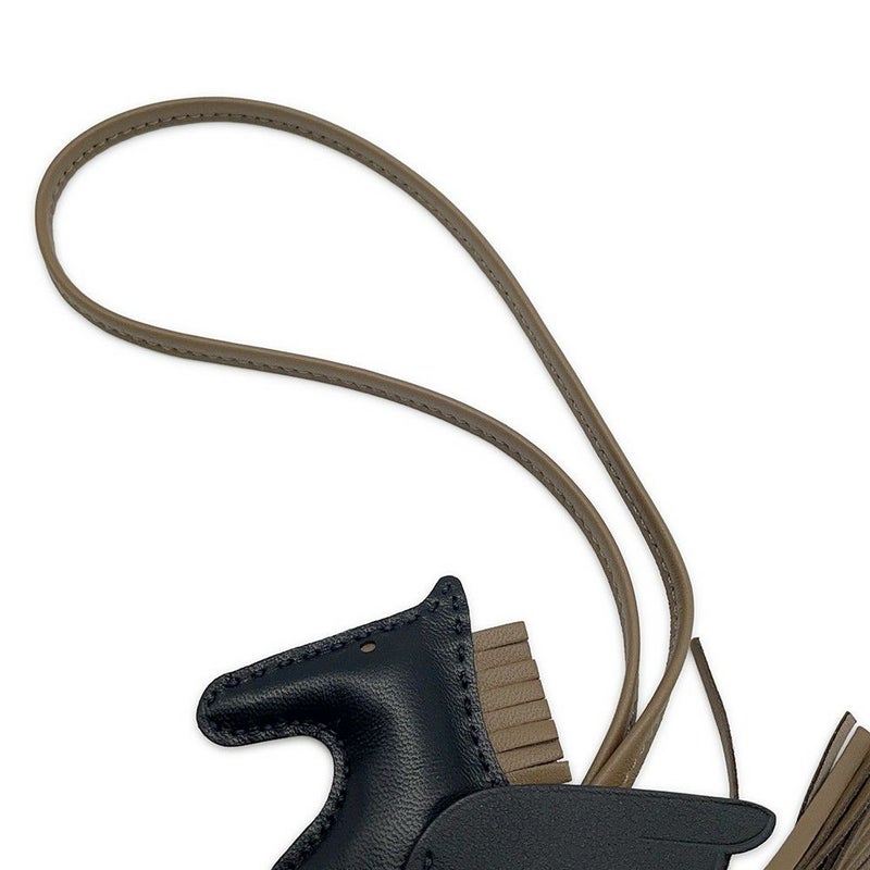 エルメス バッグチャーム ロデオPM ペガサス ブラック/エトゥープ ラムスキン W刻印 黒