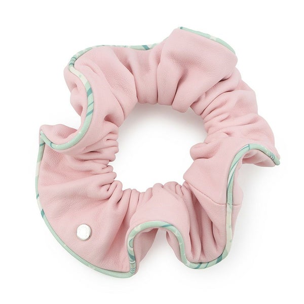 エルメス シュシュ クラウディア ローズサクラ/シルバー金具 ラムスキン/シルク HERMES ヘアアクセサリー