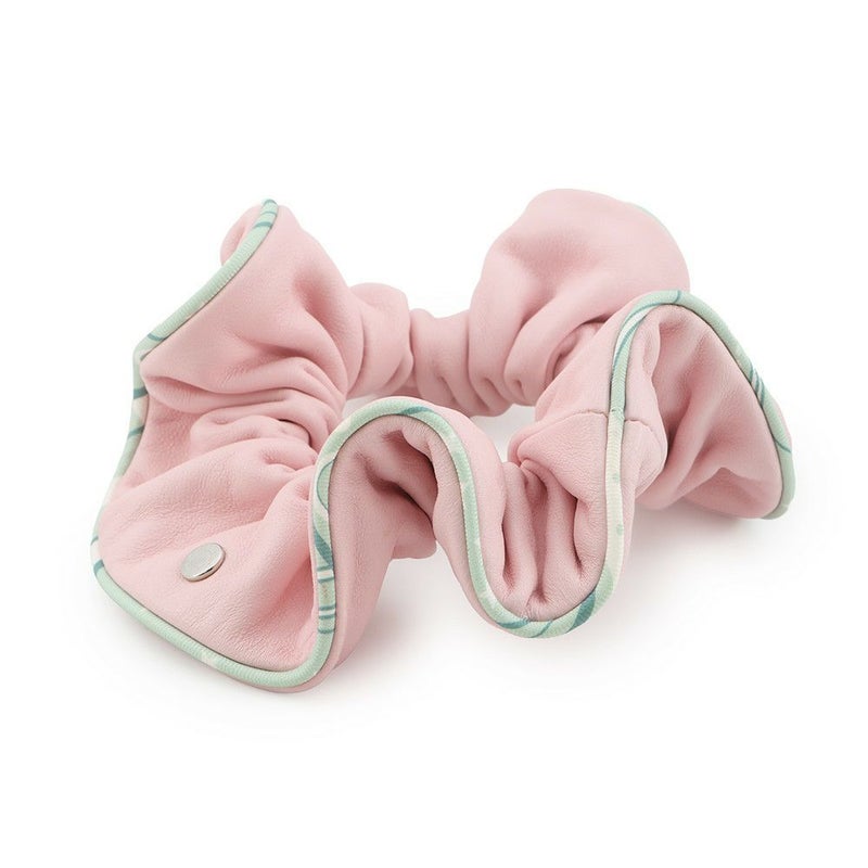 エルメス シュシュ クラウディア ローズサクラ/シルバー金具 ラムスキン/シルク HERMES ヘアアクセサリー