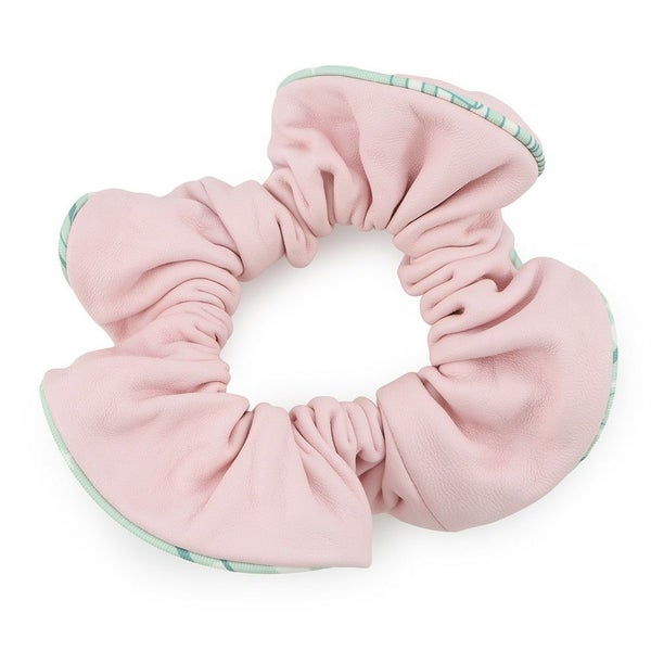 エルメス シュシュ クラウディア ローズサクラ/シルバー金具 ラムスキン/シルク HERMES ヘアアクセサリー