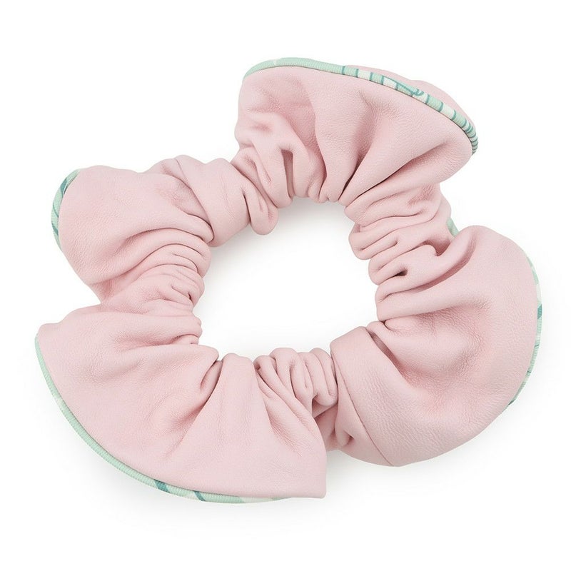 エルメス シュシュ クラウディア ローズサクラ/シルバー金具 ラムスキン/シルク HERMES ヘアアクセサリー