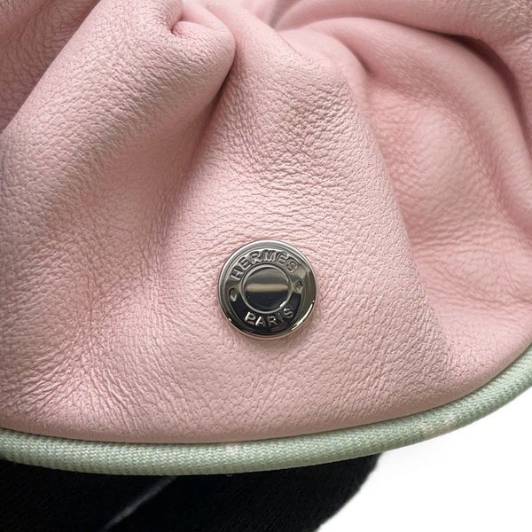 エルメス シュシュ クラウディア ローズサクラ/シルバー金具 ラムスキン/シルク HERMES ヘアアクセサリー