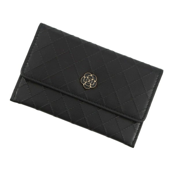 シャネル カードケース マトラッセ カメリア レザー CHANEL 銀座限定 黒