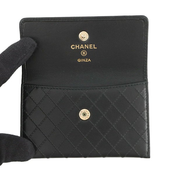 シャネル カードケース マトラッセ カメリア レザー CHANEL 銀座限定 黒