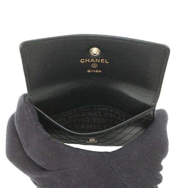 シャネル カードケース マトラッセ カメリア レザー CHANEL 銀座限定 黒