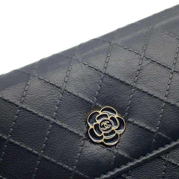 シャネル カードケース マトラッセ カメリア レザー CHANEL 銀座限定 黒
