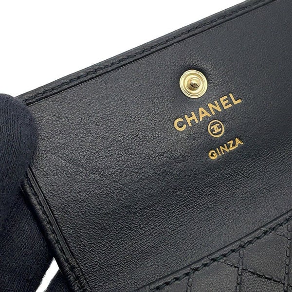 シャネル カードケース マトラッセ カメリア レザー CHANEL 銀座限定 黒
