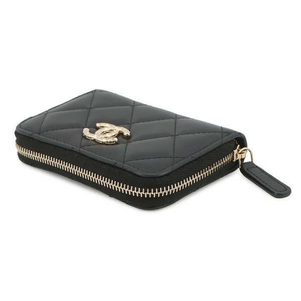 シャネル コインケース ココマーク ラインストーン マトラッセ ジップコインパース ラムスキン AP3977 財布 黒