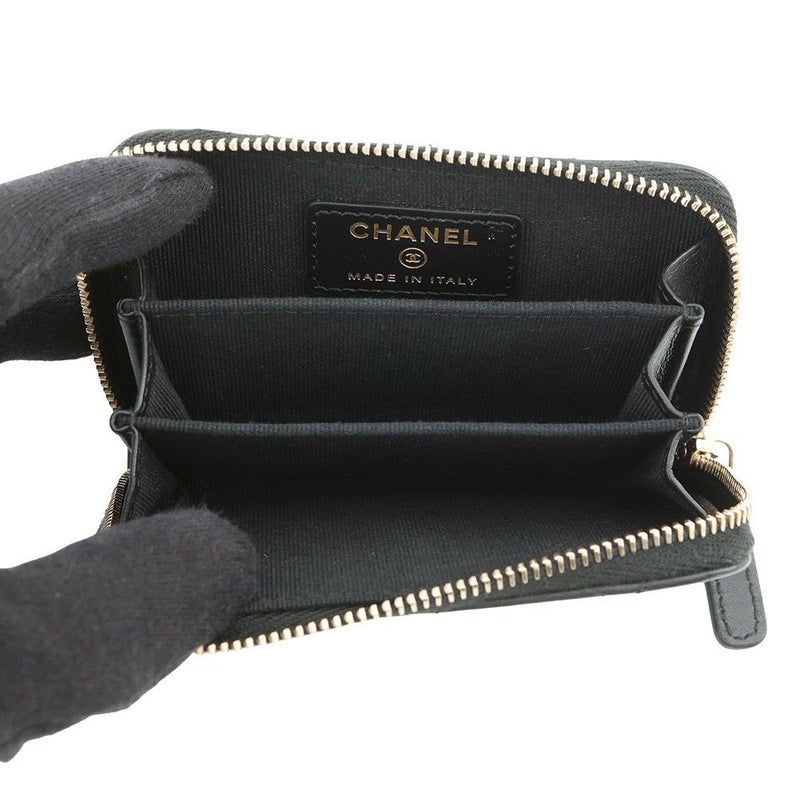 シャネル コインケース ココマーク ラインストーン マトラッセ ジップコインパース ラムスキン AP3977 財布 黒