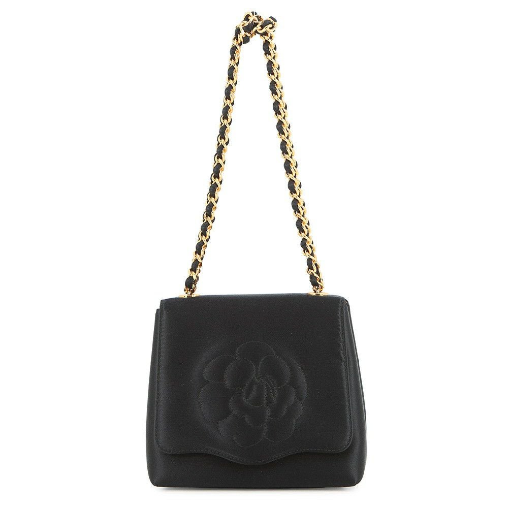 シャネル ハンドバッグ 結びチェーン カメリア サテン CHANEL パーティ