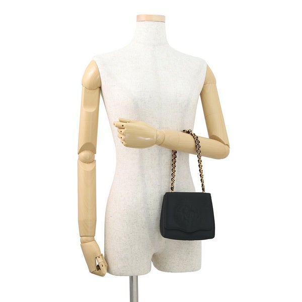 シャネル ハンドバッグ 結びチェーン カメリア サテン CHANEL パーティバッグ 黒