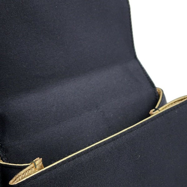 シャネル ハンドバッグ 結びチェーン カメリア サテン CHANEL パーティバッグ 黒