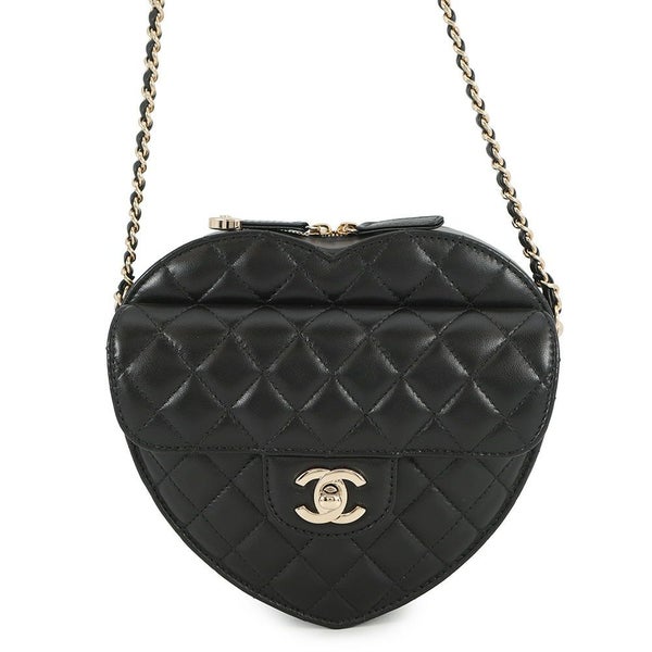 シャネル チェーンショルダーバッグ マトラッセ ハートシェイプ ラムスキン AS3191 CHANEL バッグ 黒