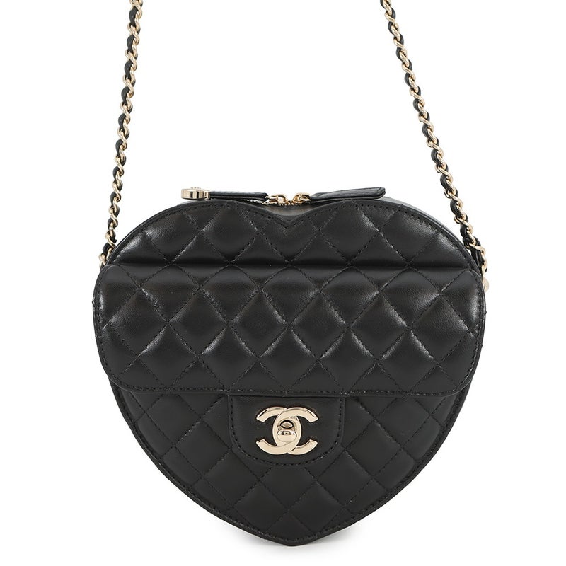 シャネル チェーンショルダーバッグ マトラッセ ハートシェイプ ラムスキン AS3191 CHANEL バッグ 黒