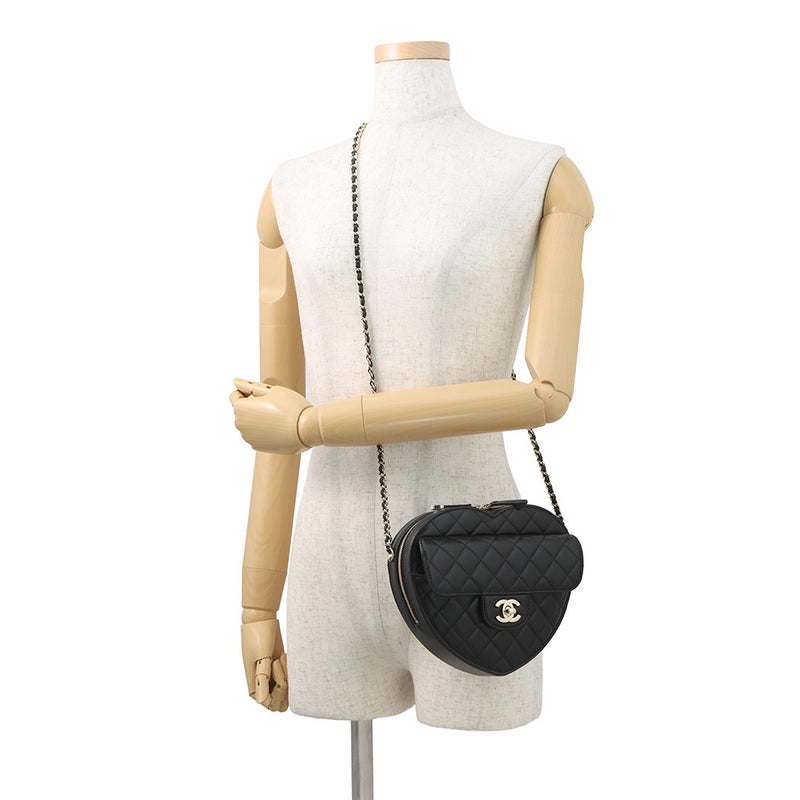 シャネル チェーンショルダーバッグ マトラッセ ハートシェイプ ラムスキン AS3191 CHANEL バッグ 黒