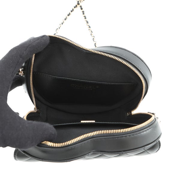 シャネル チェーンショルダーバッグ マトラッセ ハートシェイプ ラムスキン AS3191 CHANEL バッグ 黒