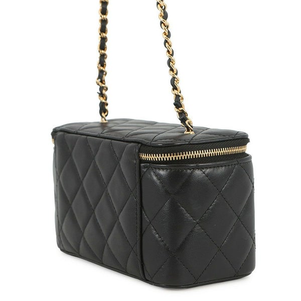 シャネル チェーンショルダーバッグ マトラッセ ココマーク ハートチェーン バニティバッグ ラムスキン CHANEL 黒