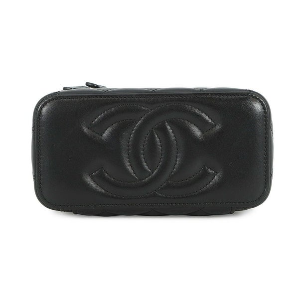 シャネル チェーンショルダーバッグ マトラッセ ココマーク ハートチェーン バニティバッグ ラムスキン CHANEL 黒