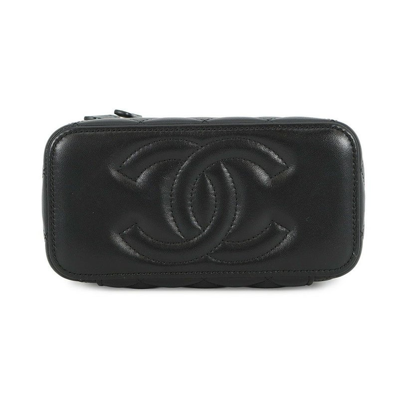 シャネル チェーンショルダーバッグ マトラッセ ココマーク ハートチェーン バニティバッグ ラムスキン CHANEL 黒