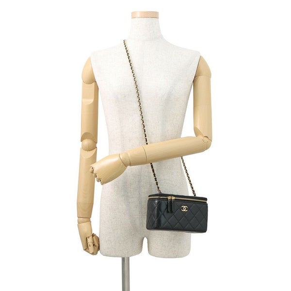 シャネル チェーンショルダーバッグ マトラッセ ココマーク ハートチェーン バニティバッグ ラムスキン CHANEL 黒