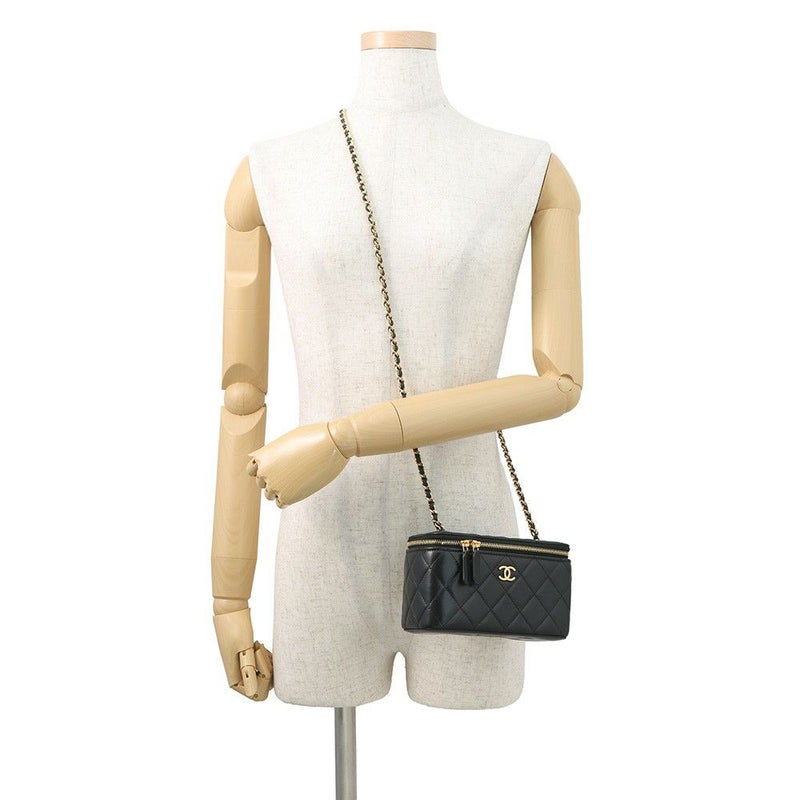 シャネル チェーンショルダーバッグ マトラッセ ココマーク ハートチェーン バニティバッグ ラムスキン CHANEL 黒