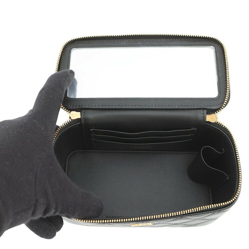 シャネル チェーンショルダーバッグ マトラッセ ココマーク ハートチェーン バニティバッグ ラムスキン CHANEL 黒