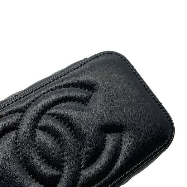シャネル チェーンショルダーバッグ マトラッセ ココマーク ハートチェーン バニティバッグ ラムスキン CHANEL 黒