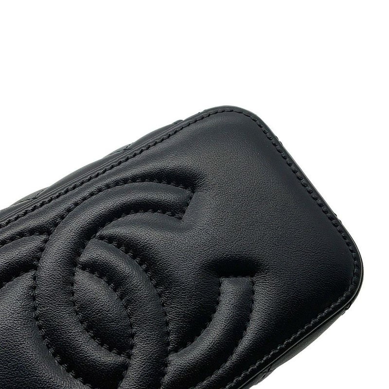 シャネル チェーンショルダーバッグ マトラッセ ココマーク ハートチェーン バニティバッグ ラムスキン CHANEL 黒
