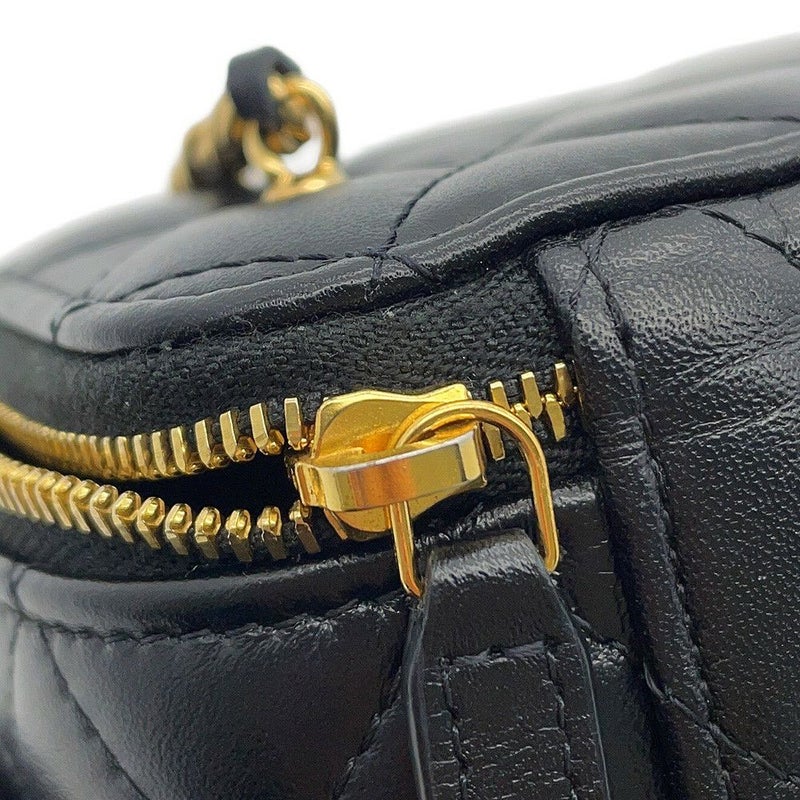 シャネル チェーンショルダーバッグ マトラッセ ココマーク ハートチェーン バニティバッグ ラムスキン CHANEL 黒