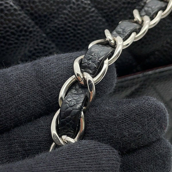 シャネル チェーンショルダーバッグ マトラッセ25 ココマーク ダブルチェーン キャビアスキン A01112 CHANEL 黒