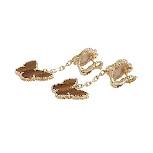 ヴァンクリーフ&アーペル ピアス ラッキー アルハンブラ イヤリング 2モチーフ タイガーズアイ/マザーオブパール K18YG VCARD79800