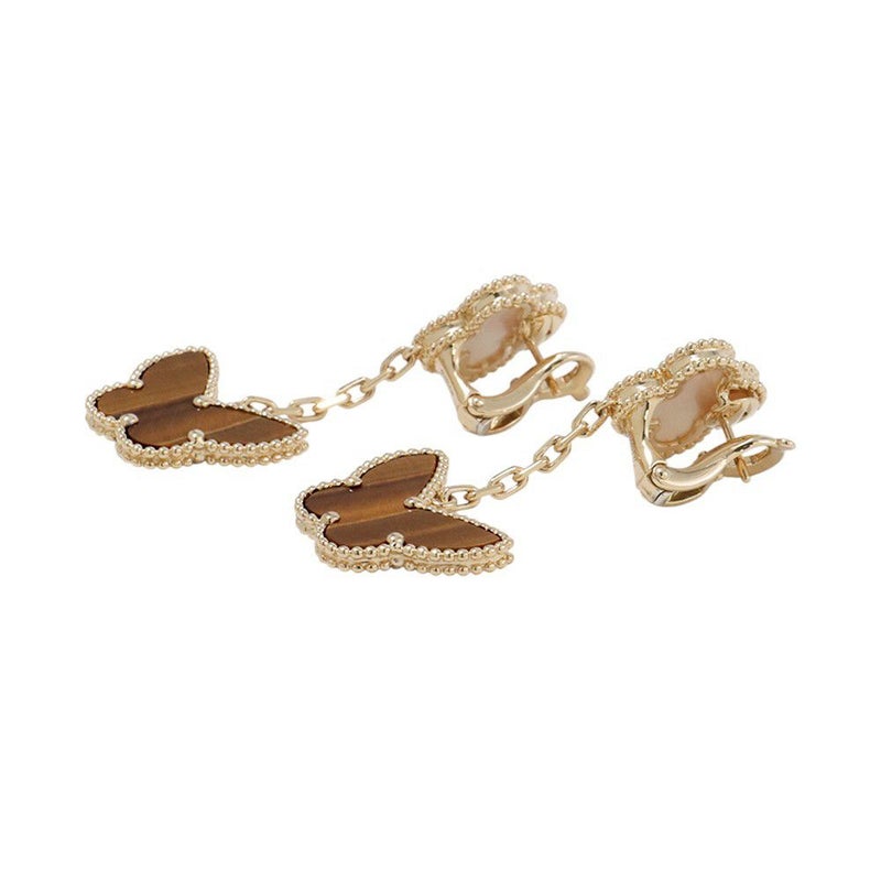 ヴァンクリーフ&アーペル ピアス ラッキー アルハンブラ イヤリング 2モチーフ タイガーズアイ/マザーオブパール K18YG VCARD79800